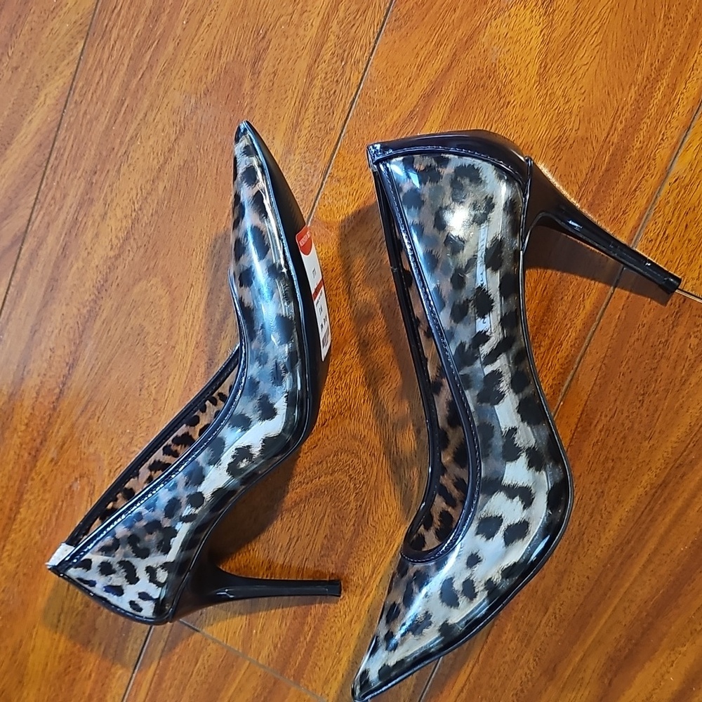 Steve Madden Womens Luiza Leopard And Clear Pointed Toe Pump Sz 7.5 NWT